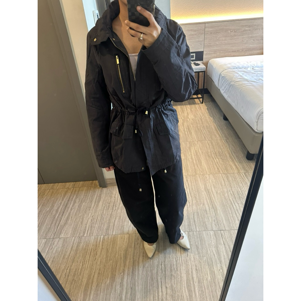 Mango Hooded Trench Coat Hoodie Parka Jacket with Pocket Outer Wear Outerwear High Neck Jaket Multi 