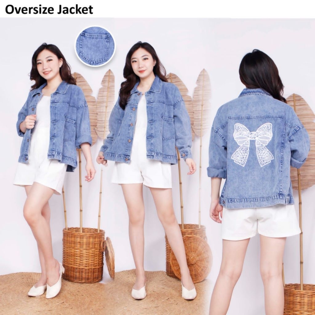 Jaket Jeans Wanita Oversize Croptop Allsize Bahan Denim Nyaman Dipake Seharian