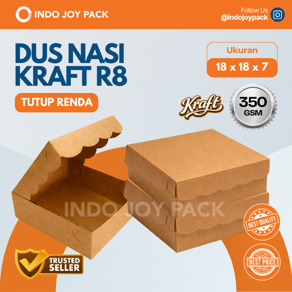 Dus Nasi Kraft R8 / Ukuran 18x18x7 / Box Nasi / Kotak Nasi Catering Acara / Dus Kraft
