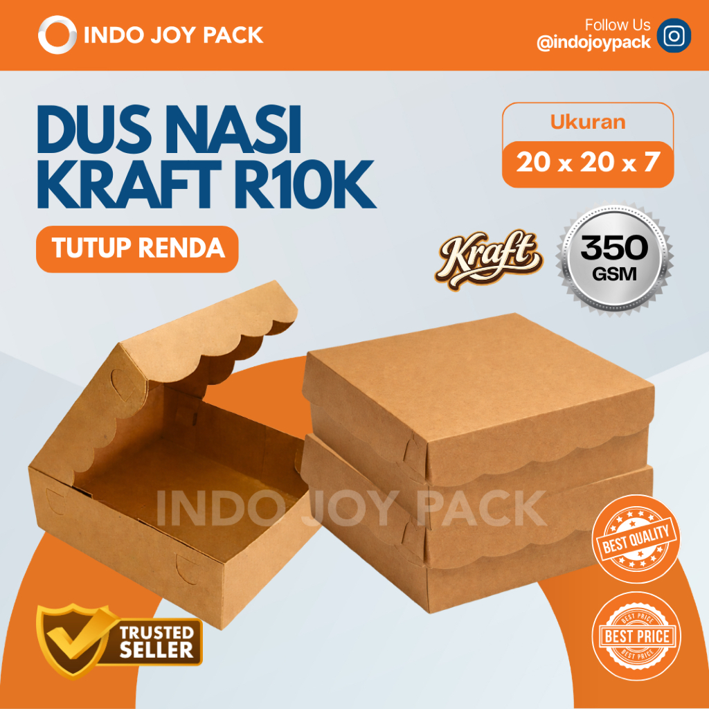 Dus Nasi Kraft R10K / Ukuran 20x20x7 / Box Nasi / Kotak Nasi Catering Acara / Dus Kraft