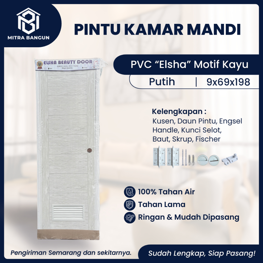 PINTU KAMAR MANDI PVC MOTIF KAYU + HANDLE PINTU + KUSEN (kirim SELURUH INDONESIA)
