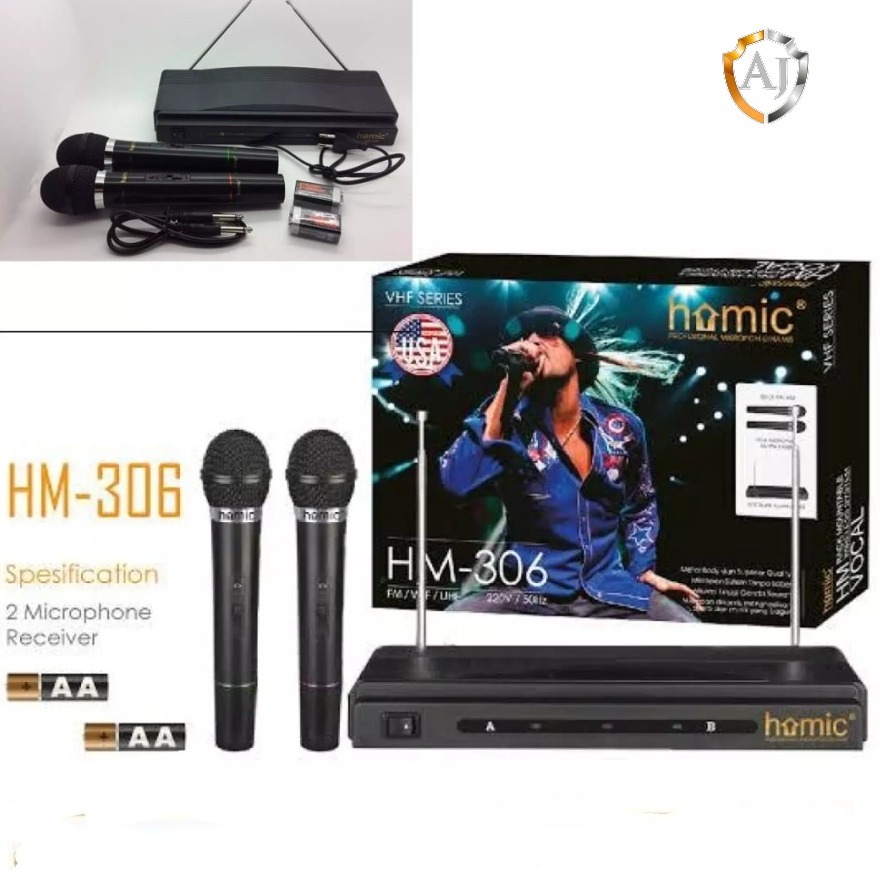 Homic HM-306 Mic Wireless Microphone Double