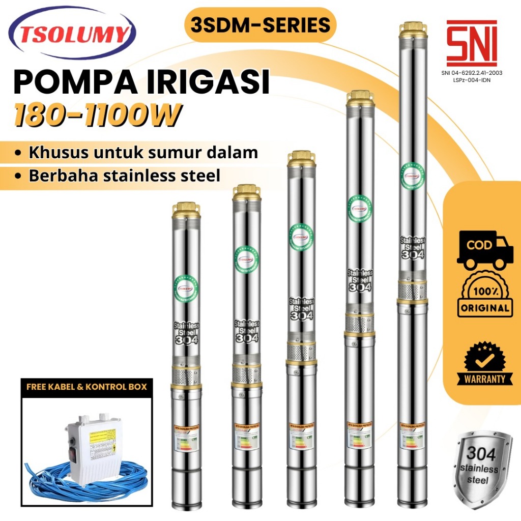 Tsolumy Pompa Air Satelit 3SDM Series 250–1100 Pompa Sumur Dalam Stainless Pompa Sumur BOR Steel 304