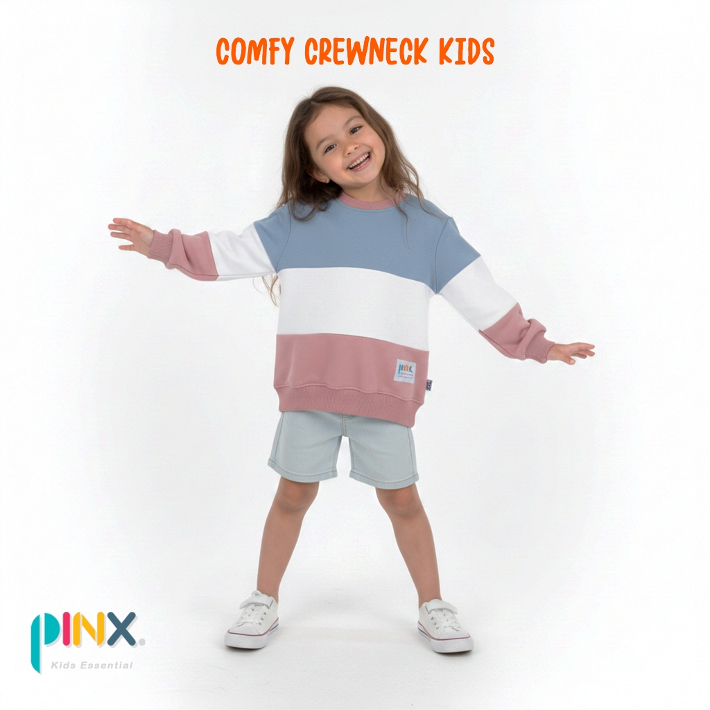 SALE PinxKids - Sweater Crewneck Anak Unisex Comfy usia 1 - 10 tahun Twotone Dusty Blue