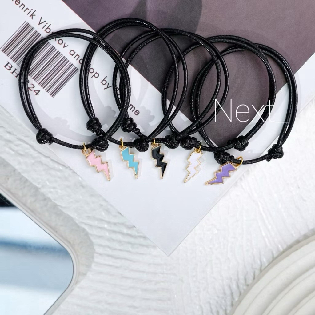 Gelang Couple Sahabat 3 Orang Liontin Petir Simple Tali Korea Hitam Polos Murah HALILINTAR TALI MODE