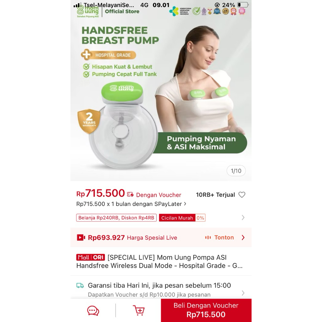 PRELOVED Mom Uung Pompa ASI Handsfree Wireless Dual Mode - Hospital GradeL