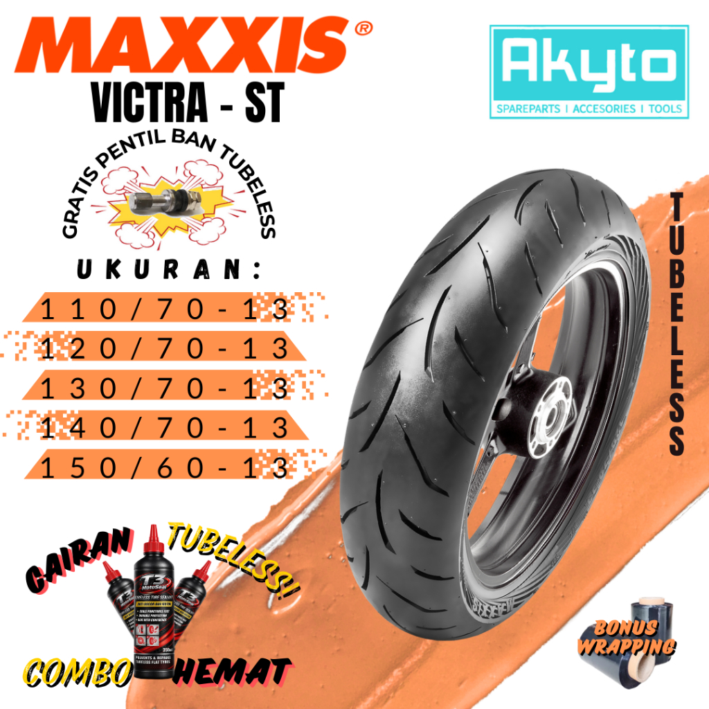 BAN MAXXIS VICTRA S98 ST TUBELESS BAN MOTOR RING 13 FREE PENTIL (110/70-13 , 120/70-13 , 130/70 - 13