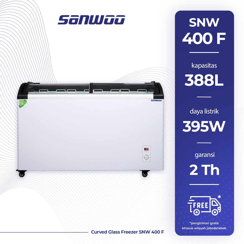 Freezer Sanwoo Sliding Curved Glass SNW 400F / Freezer Sliding Curved Glass 388L