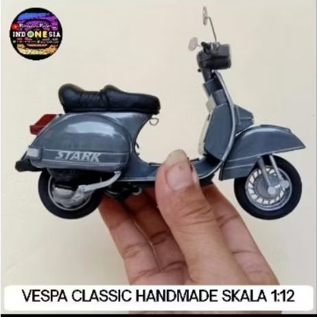Diecast Miniatur Motor Vespa NPX Silver Stone Skala 1:12 Handmade, bisa Custom