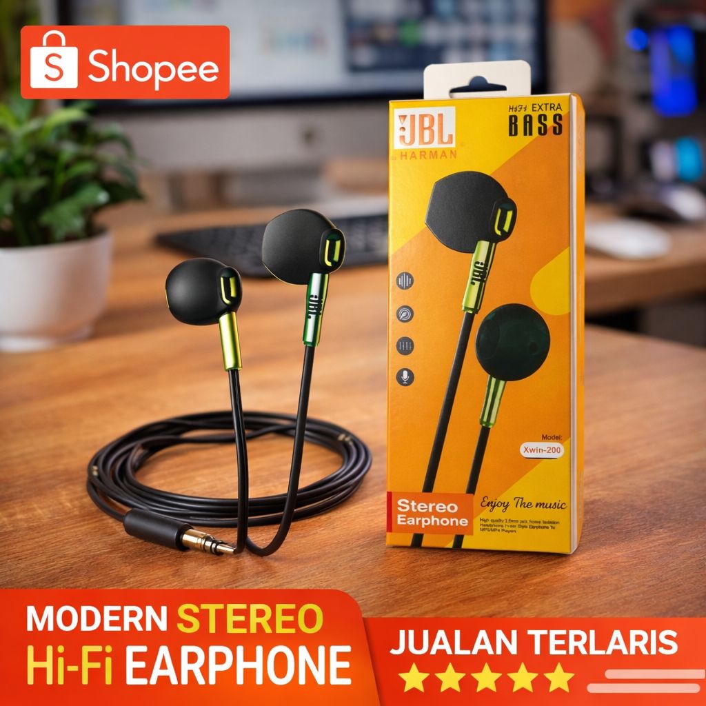 [NEW LAUNCH] Headset Kabel Original JBL Earphone Gaming JBL Harman Suara HiFi Jernih Stereo Earphone