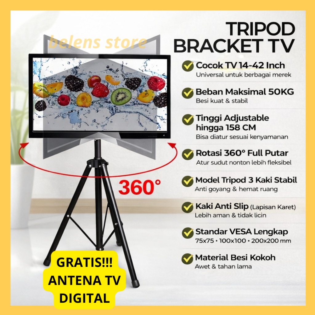 Bracket TV Standing 14"-42 Home Breket roda LED Universal Bracket standing roda Plasma LED TV Briket
