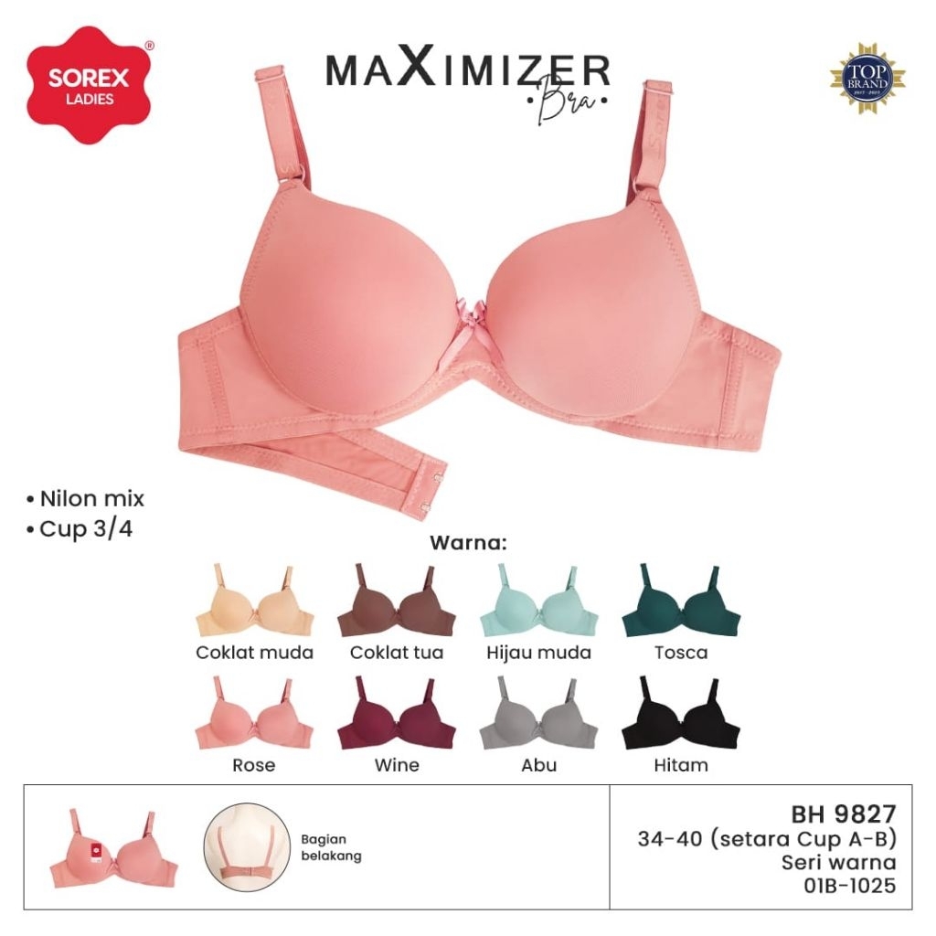 BRA SOREX PUSH UP 9827 MAXIMIZER TANPA KAWAT | BRA BUSA TEBAL CUP 3/4