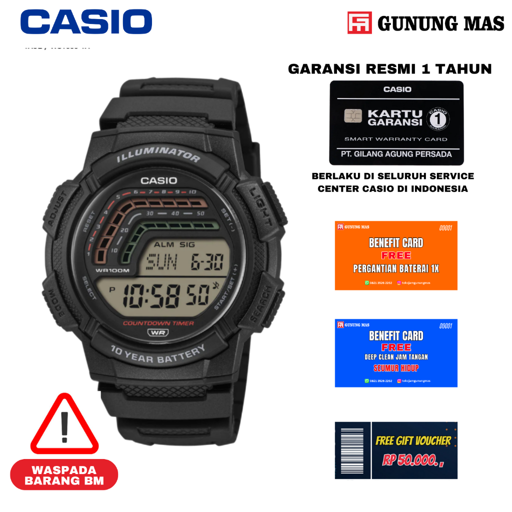 Casio Jam Tangan Pria WS1800-1A Original 100%