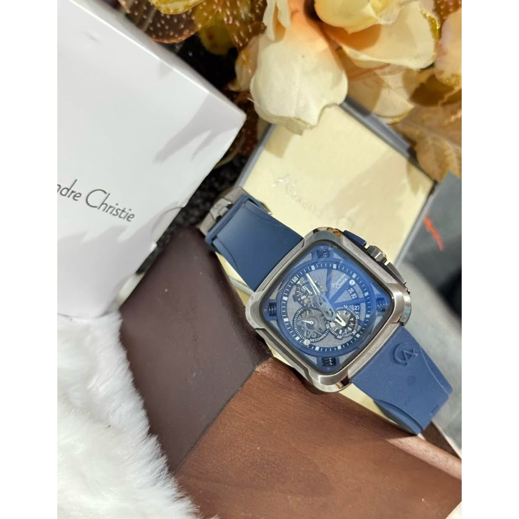 Dijual Jam Tangan Mewah dan Sporty Alexandre Christie, AC 6577 MC Rubber Biru dial Biru