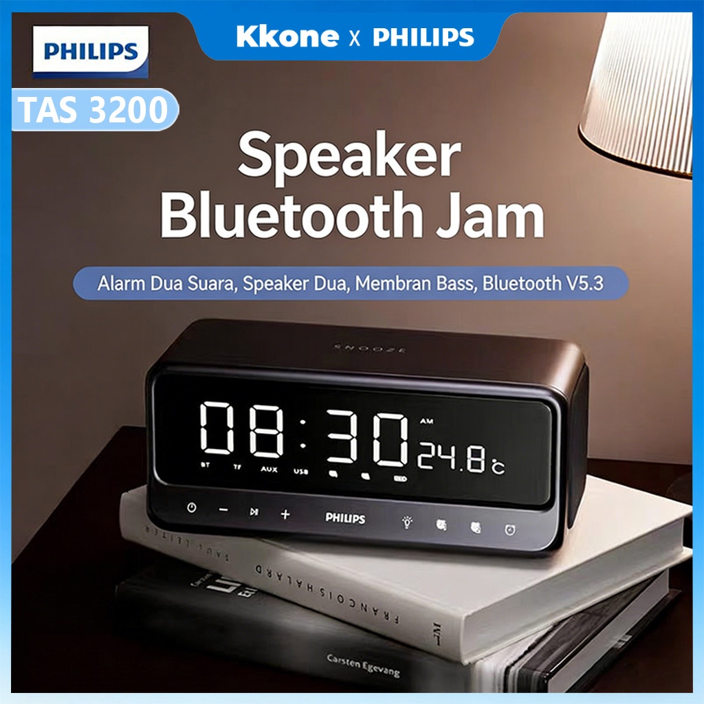 Philips TAS3609 Speaker Bluetooth LED dengan Alarm  Dual Speaker  Bass  Nirkabel Portable  Original 