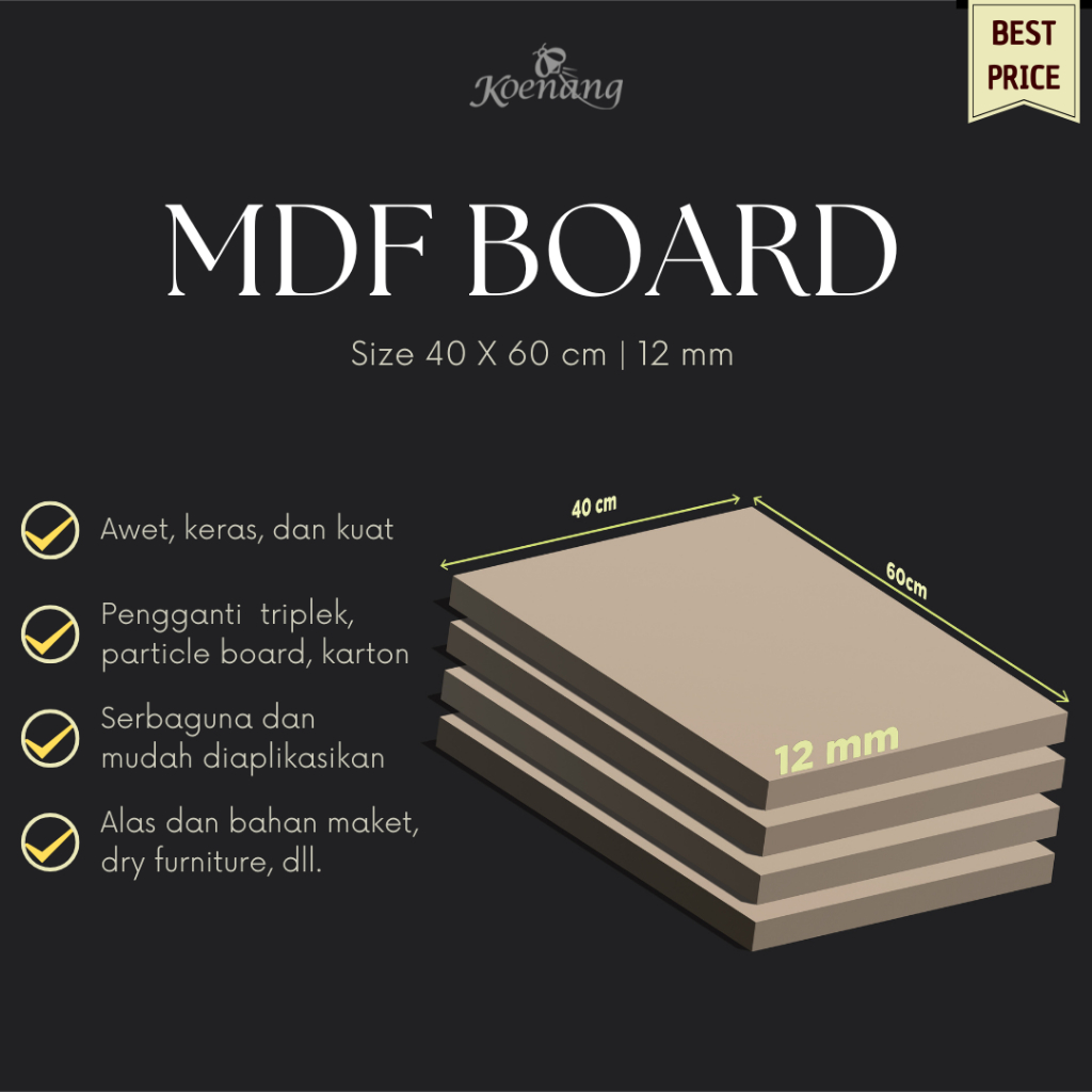Papan MDF 12 mm Ukuran 40x60 cm