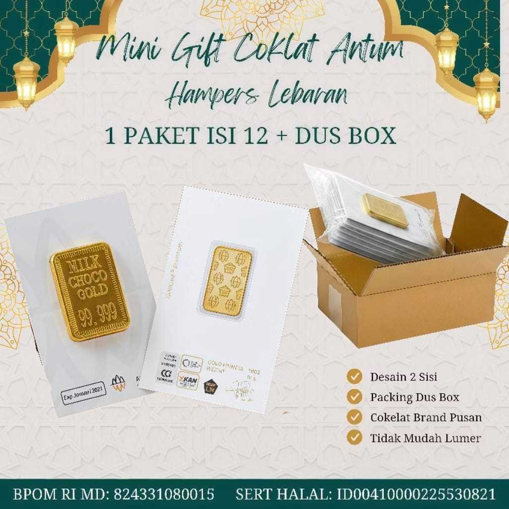 Kotak Hadiah Cokelat Mini Warna Emas Isi 12 Pcs, Souvenir Lucu untuk Hari Raya