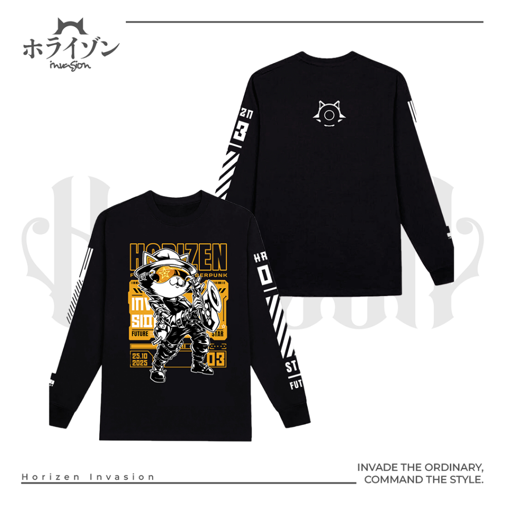 Horizen Kaos CoolBreeze Lengan Panjang  SAXOPHONE CYBERPUNK Pria Wanita Cotton Combed 20s | 210GSM