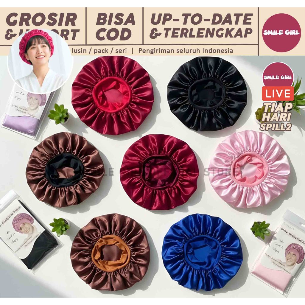 SG | PUSAT GROSIR | 12-36 PCS - Hair Bonnet Dewasa Satin Diameter 32cm / Aksesoris Hiasan Kepala / P