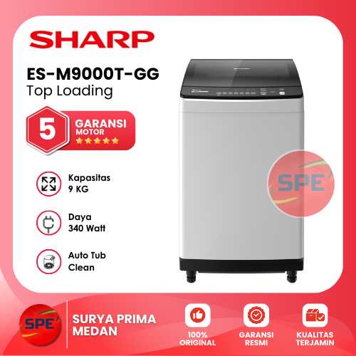 MESIN CUCI TOP LOADING SHARP KAPASITAS 9 KG ES-M9000T-GG GARANSI RESMI (MEDAN)