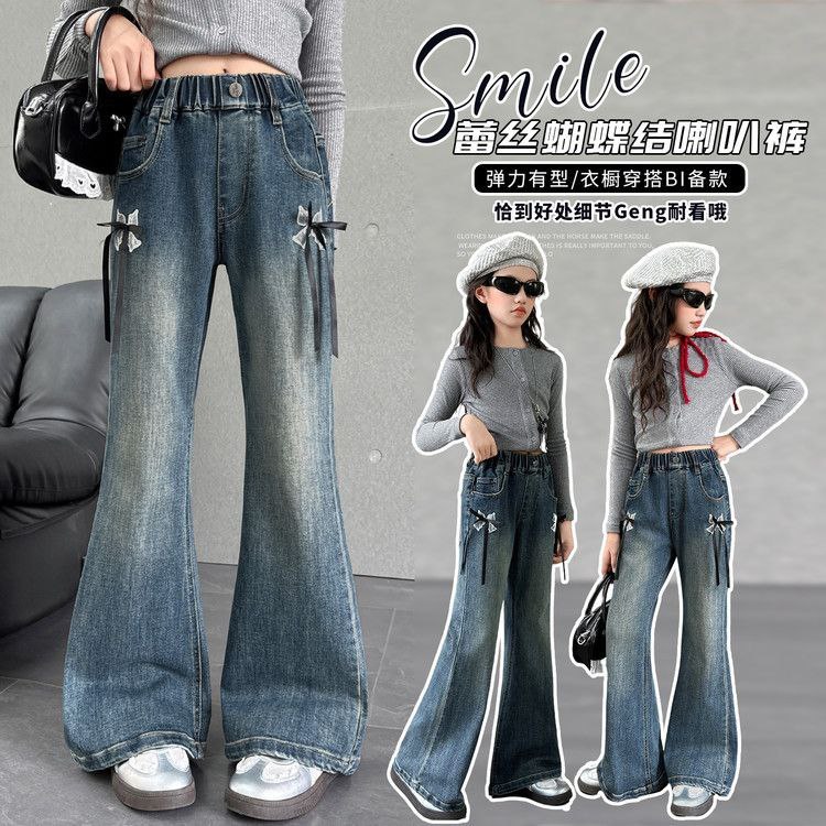 Celana Panjang Jeans Anak Remaja Cewek Ribbon Black