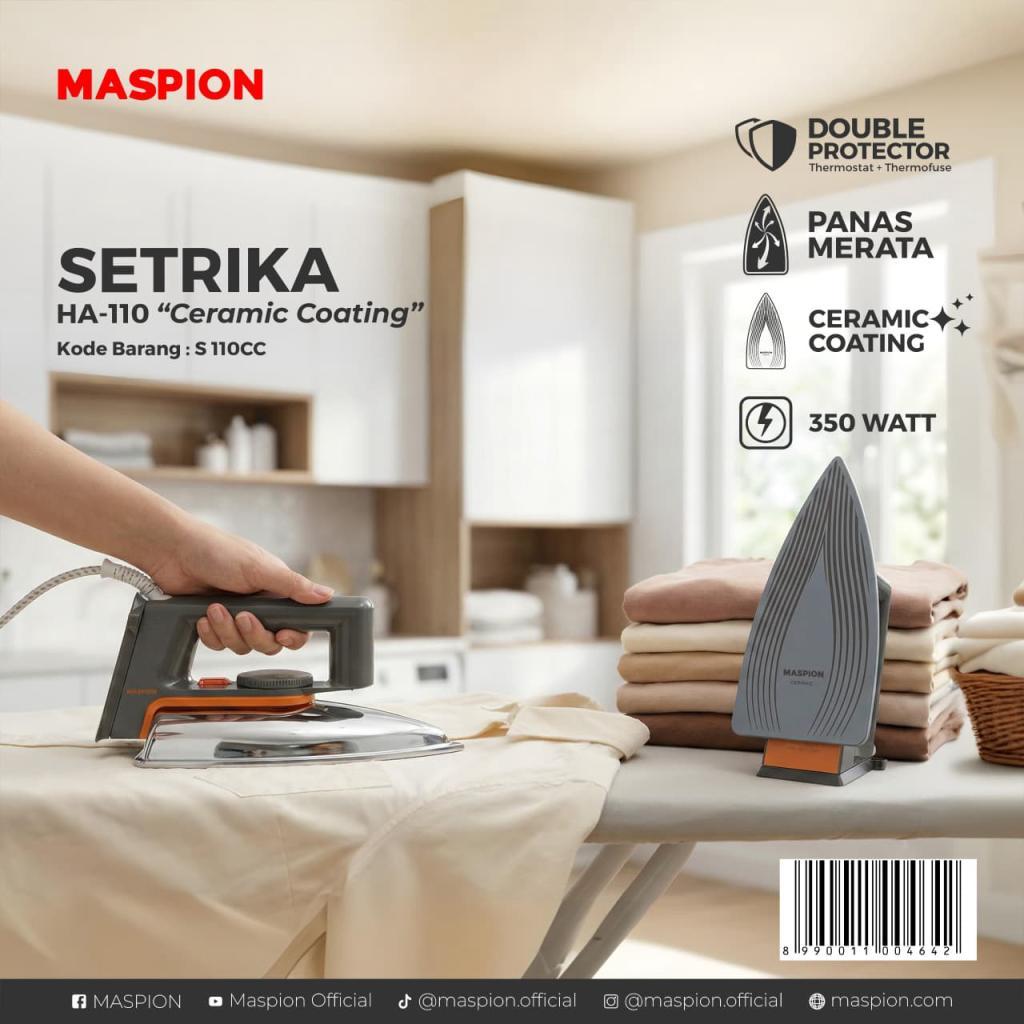 Maspion Setrika Listrik HA-110 Ceramic Coating - Setrika Baju / Setrika Kering