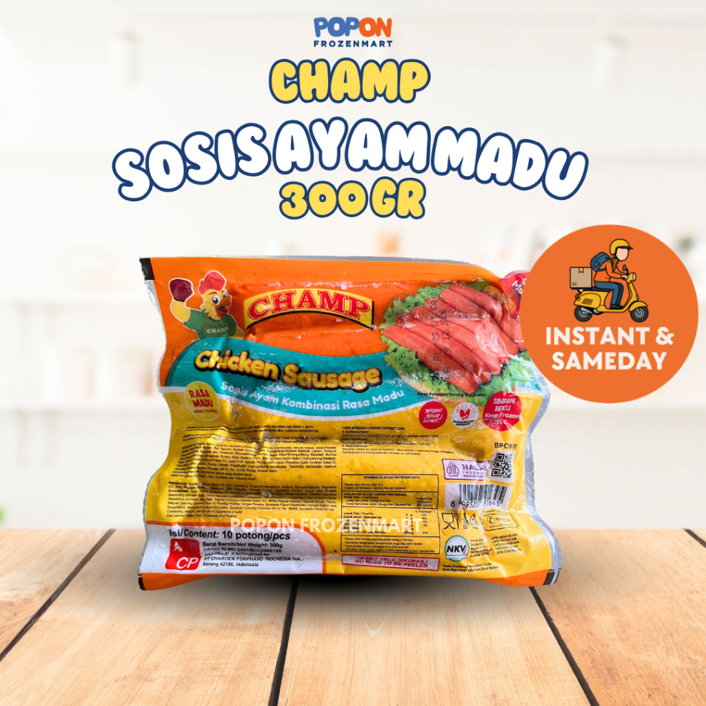 Champ Ayam Sosis Madu 300Gr Isi 10 pcs | Sosis Ayam Rasa Madu Manis Gurih Frozen Food Praktis | Inst