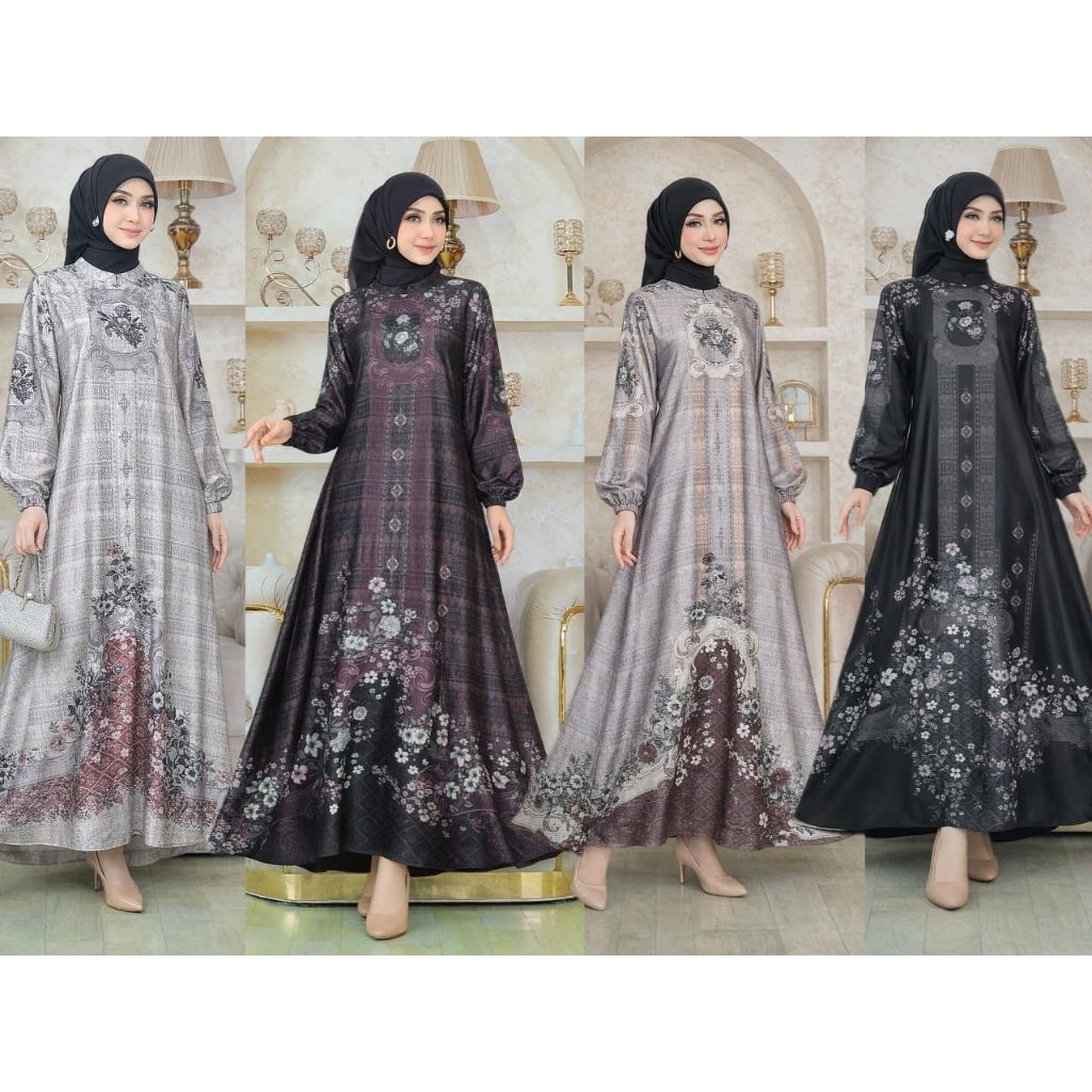 Malika Dress//Motif Bunga Elegan Terbaru Redy Ukuran Jumbo//Model Lebaran 2026 Dan Model Pesta