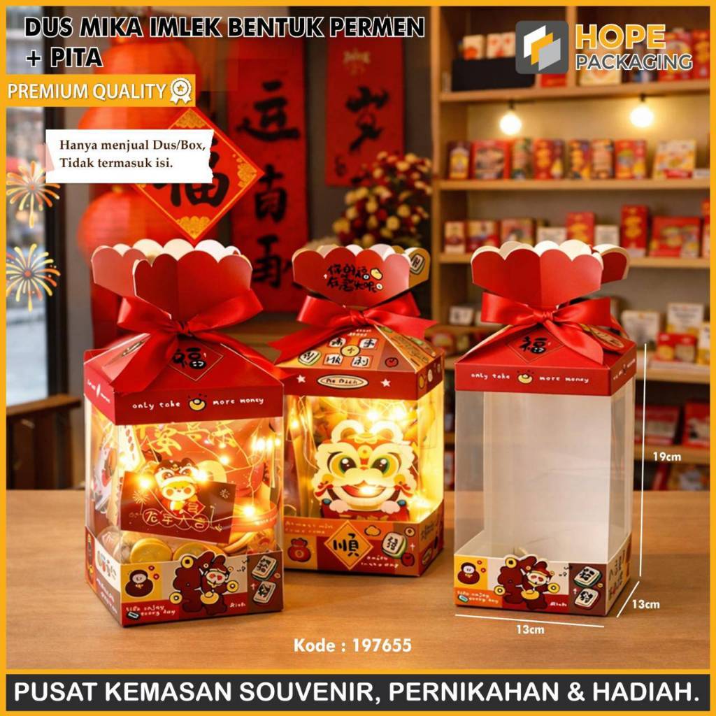 Dus Mika Imlek Bentuk Permen + Pita /Lampion Imlek Labu, Rumbai, List Gold/Gantungan Imlek Apel/Paja