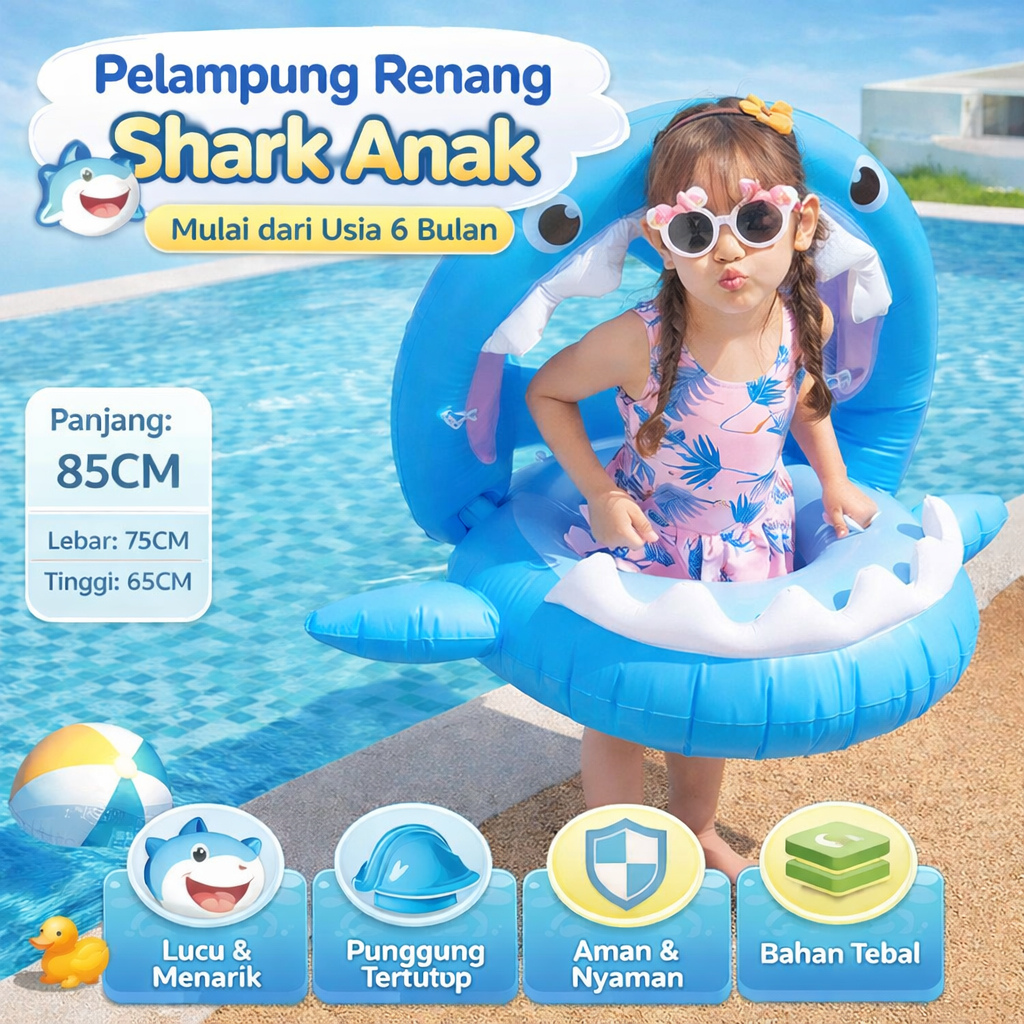 Pelampung Anak Karakter Ikan Hiu Pelampung Duduk Karakter Swim Float Karakter