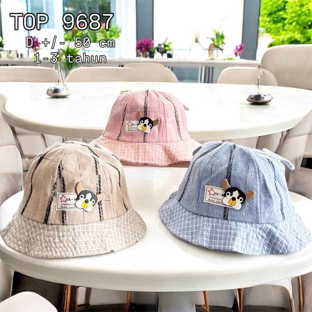 TOP 9687 - TOPI BUKET IMPORT ANAK 1-3 TAHHN MOTIF KOTAK KUPING PUPPY