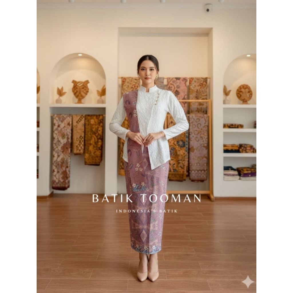 [DIJUAL TERPISAH] SASIRANGAN LILAC Setelan Kebaya Janggan Rok Batik Span Instan Berselendang Warna U