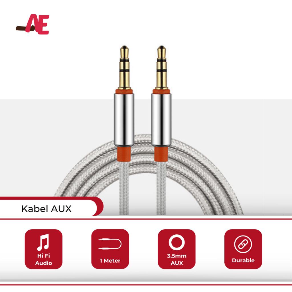 Kabel AUX 3.5mm Male to Male Braided Audio HiFi Premium Silver Aux Audio Extension