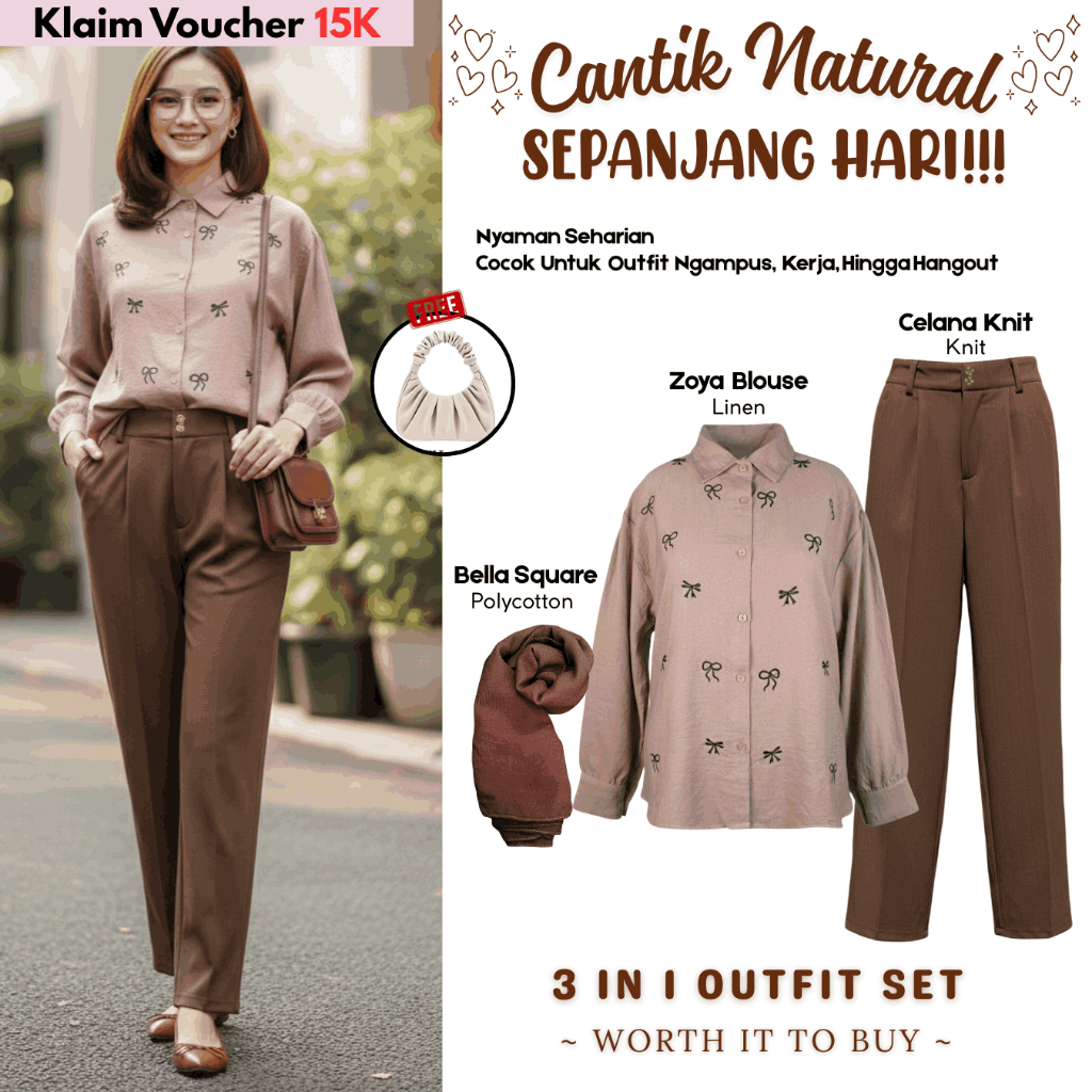 Paket Hemat OOTD Hijab Blouse Zoya Celana Knit || Paket Hemat OOTD Hijab Elegan Nyaman Modis | VA16