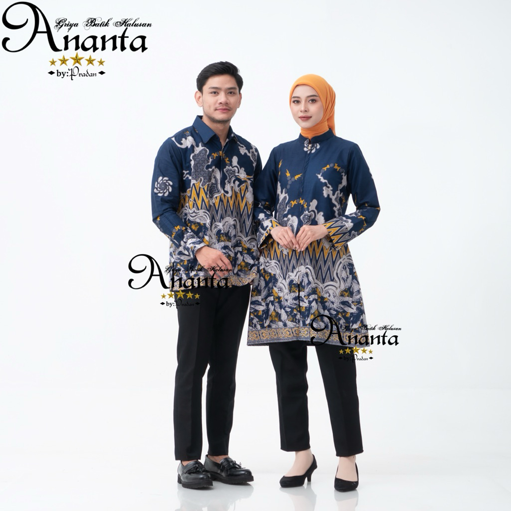 Batik Ananta Batik Couple Pasangan Sarimbitan Atasan Batik Lapis Premium Furing Dan Tricot, Kemeja P