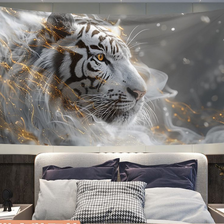 Latar Belakang Kain Macan Putih Gaya Cina, Kain Gantung, Dekorasi Dinding Ruang Tamu, Lukisan Gantun