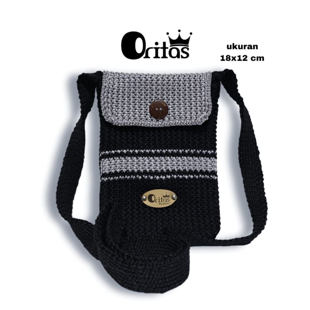 tas rajut tas hp pria wanita kancing magnet tas bag rajut