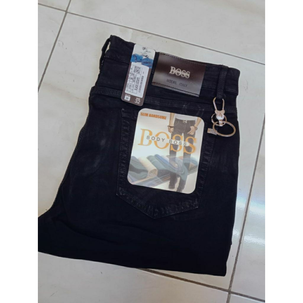 Celana Panjang jeans Body boss soft jeans warna hitam street