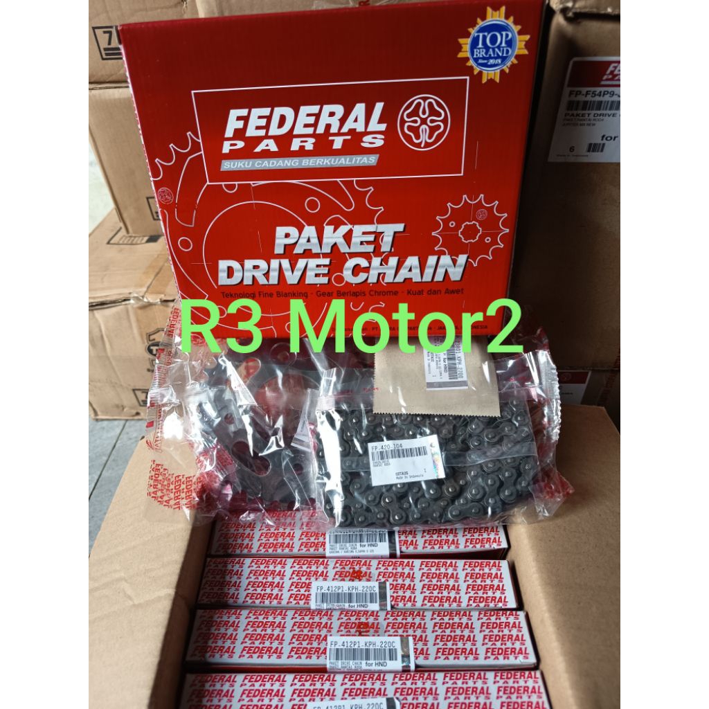 GIR SET / GEAR SET FEDERAL FP-412P1-KPH-220C 420H-104L-14T-35T Untuk motor Karisma , Supra X 125 Lam