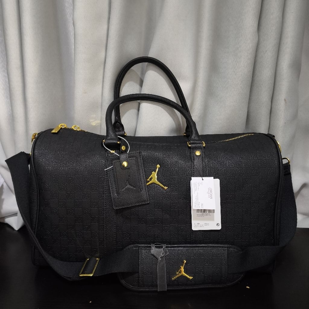 Air Jordan Monogram Duffle Bag Faux Leather Black Gold / Tas 100% Original