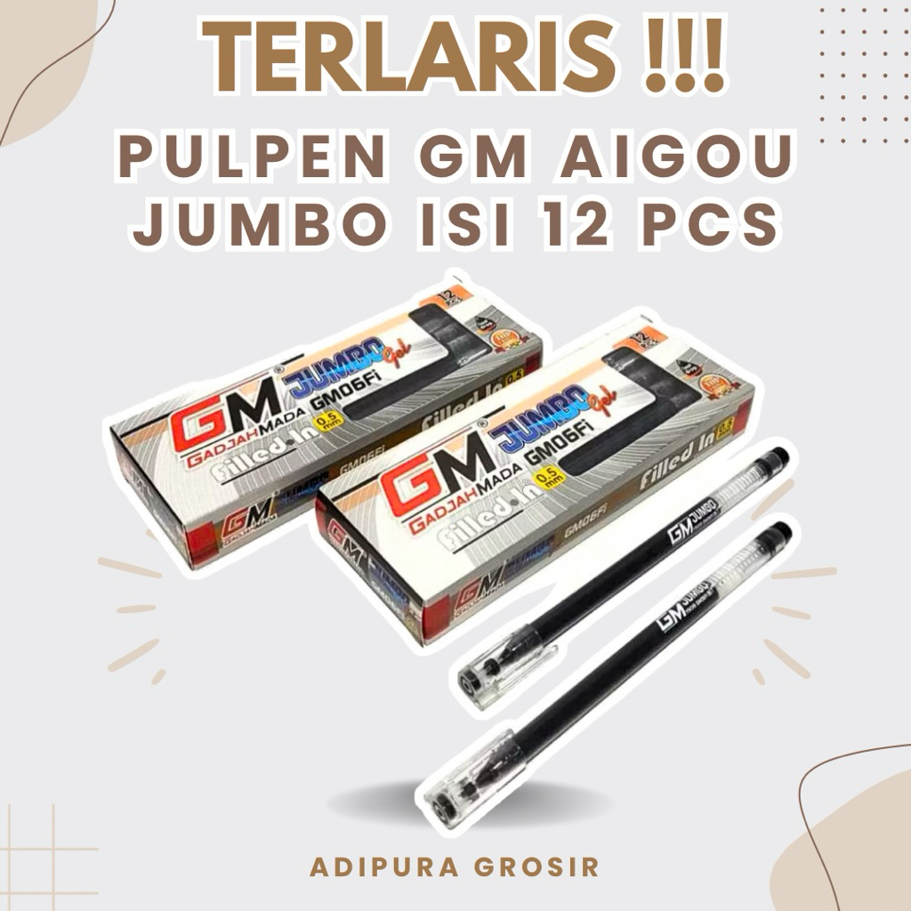 (1 PAK) Pulpen Gel GM AIGOU JUMBO isi 12 Pcs