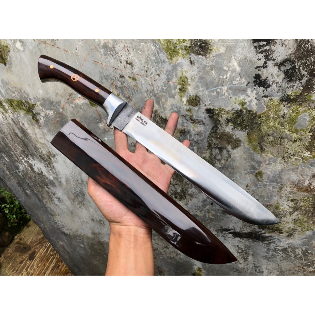 Pisau Sembelih Baja BOHLER N690 27cm 60HRC Tajam - Sarung Kayu snokelingl, Gagang snokeling, Fulltan