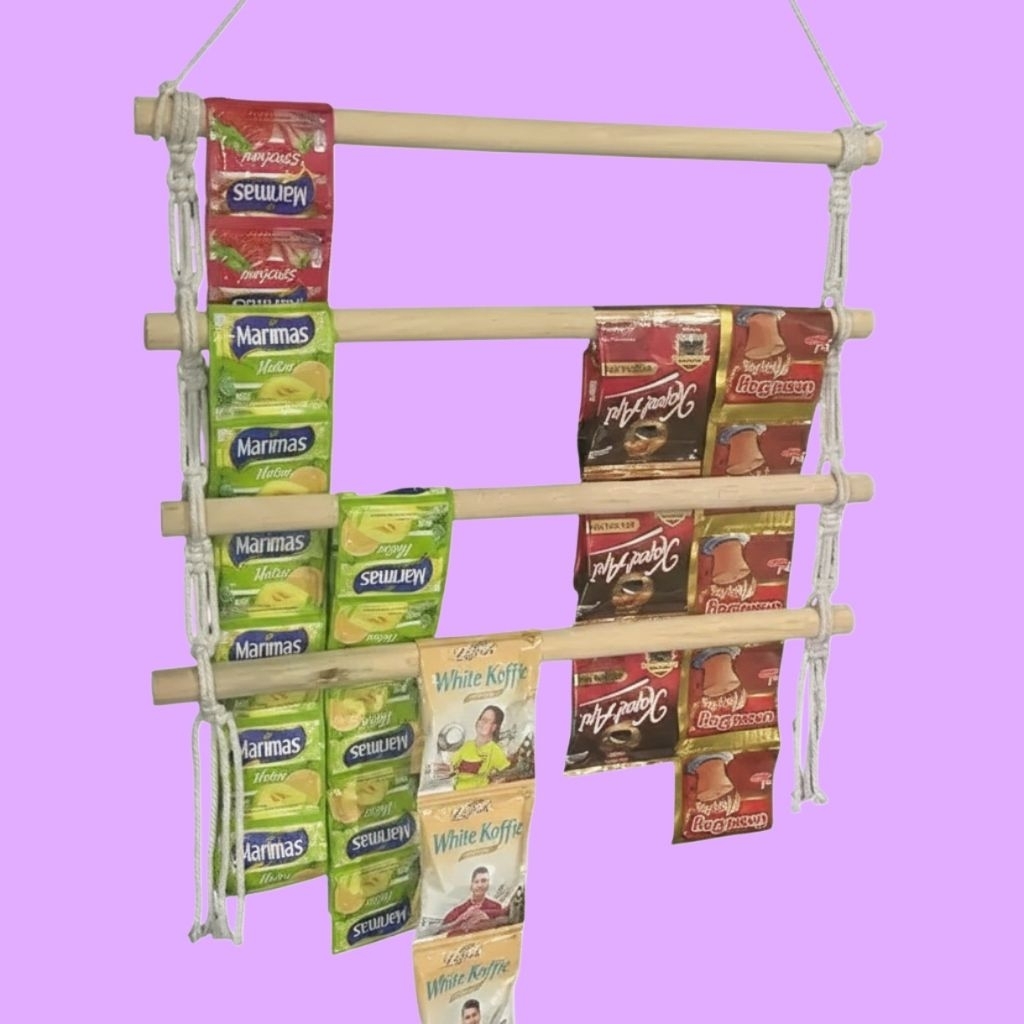 Rak Jajan Gantung Kayu Minimalis / Gantungan Snack Warung Serbaguna / Rak Display Snack Aesthetic  /