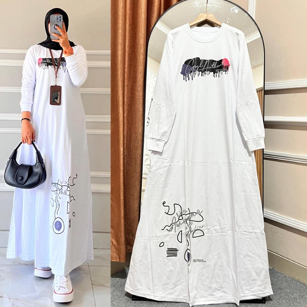 Gamis GYL AUTHENTIC By Berlian Lengan Panjang Dress Maxi Wanita Kaos Cotton Nyaman Di Pakai