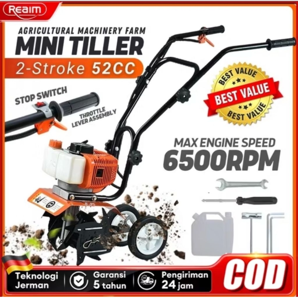 Reaim mesin bajak mini/tiller mini bajak kebun 2 Tak 53cc
