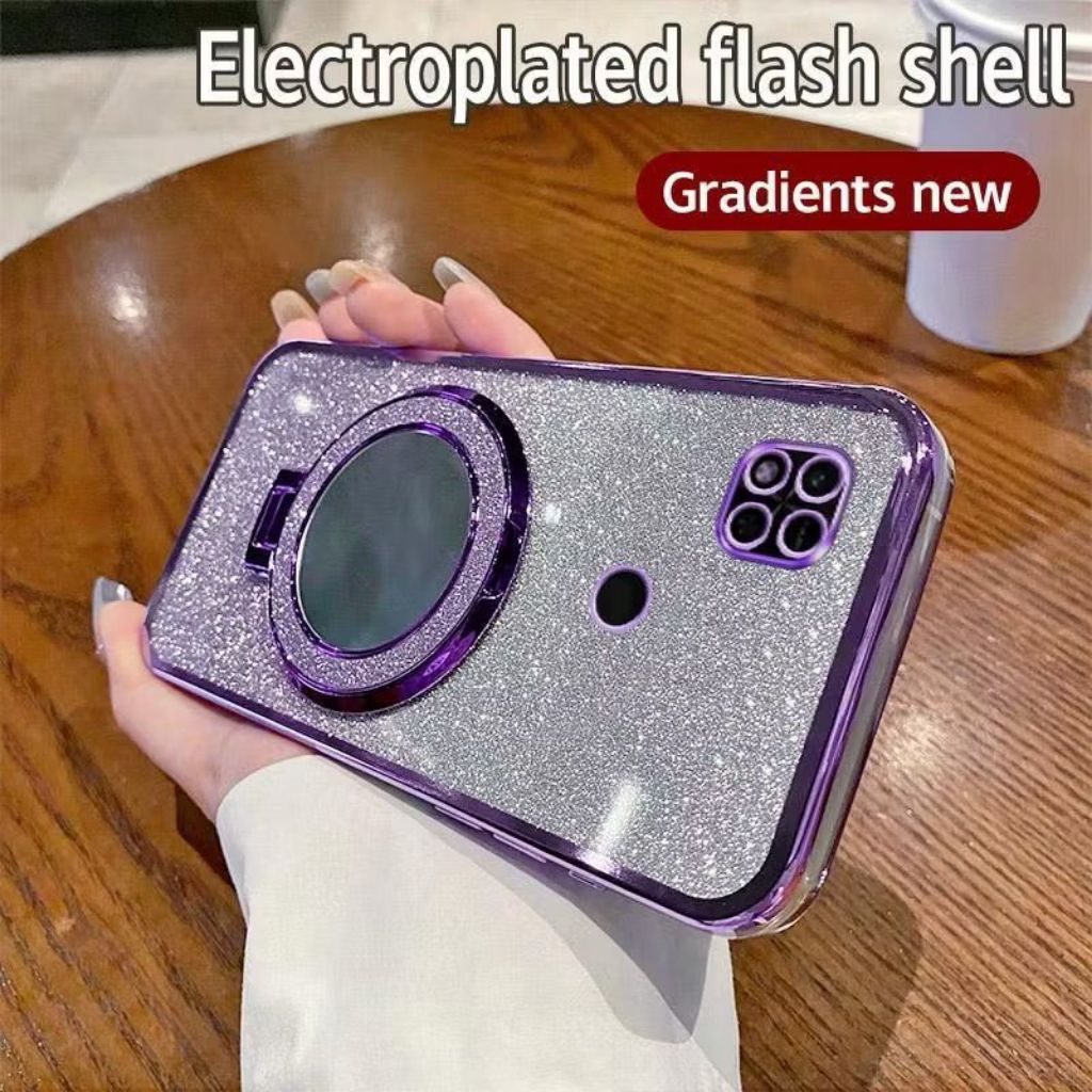 Casing OPPO A15 / A15S Soft Case Ring Standing Glitter Mirror Magnetic Terbaru