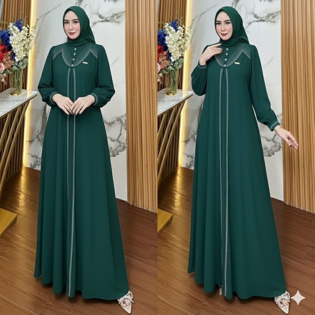 Cod Gamis Wanita Burgundy / Baju Lebaran Model Terbaru 2026 / Aletha Dress Ceruti emerald green