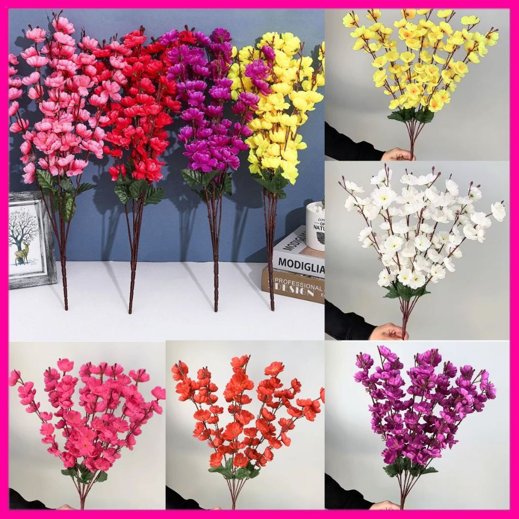 Bunga Sakura Cabang 7 Artificial Plastik Dekorasi Rumah Panjang 55cm/Bunga Artificial Imlek Dekorasi
