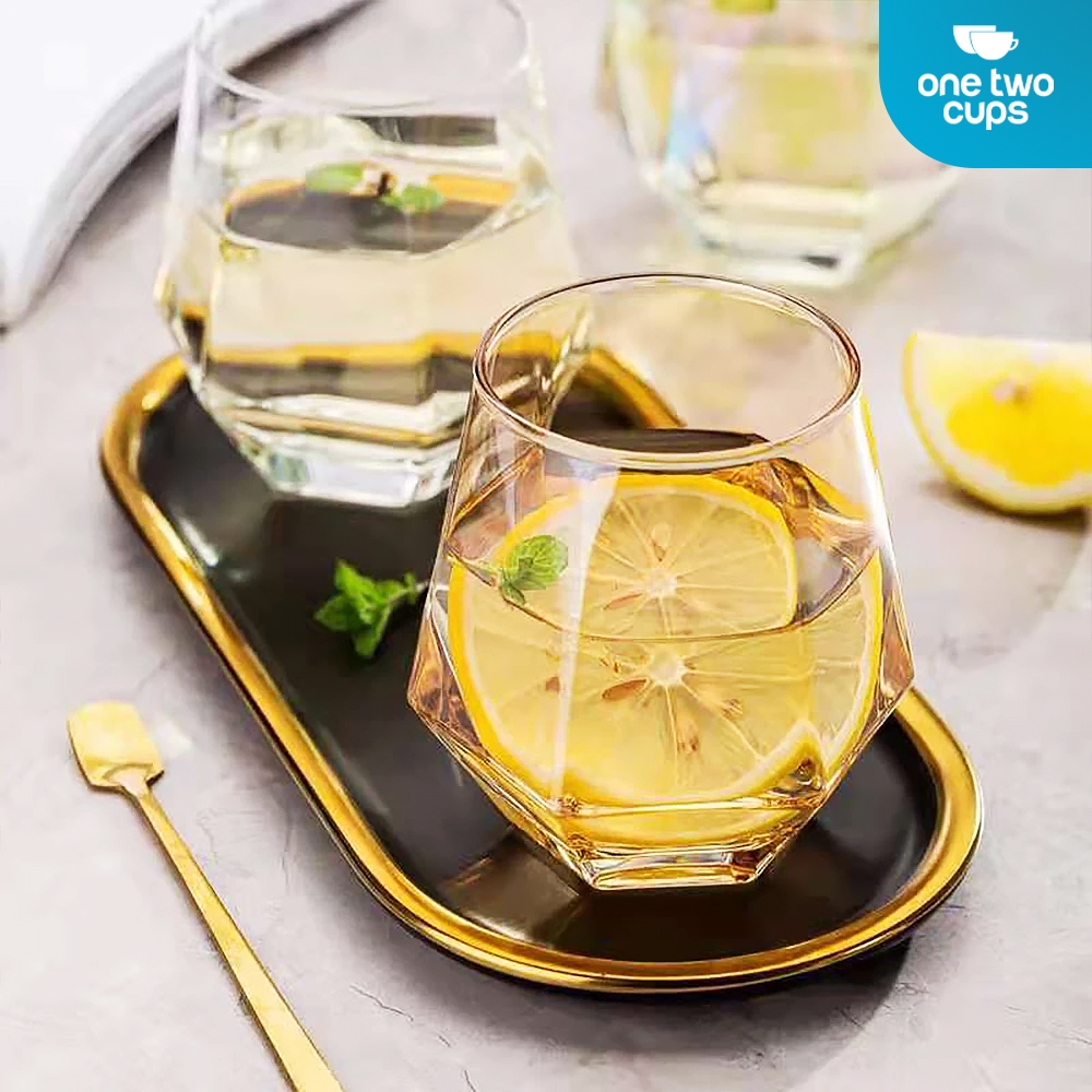 One Two Cups Gelas Kaca Aesthetic Kopi Teh Diamond Crystal Glass 310ml - Golden