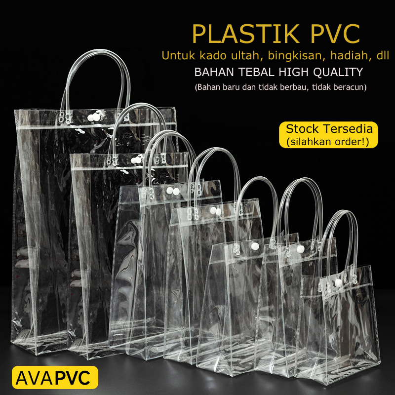 Tas Mika PVC Transparan Polos Kuat Tebal Plastik Ukuran Banyak Acara Hadiah Ultah Goodie Bag Hampers